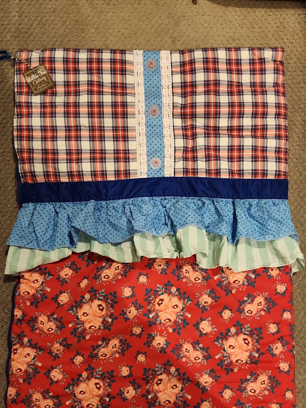 NEW Matilda Jane Red Floral Sleeping Bag with Blue & Mint Ruffles - Picture 4 of 9